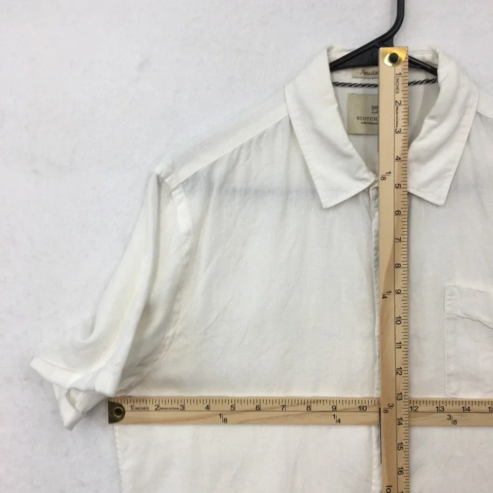 Scotch & Soda Mens Paradise Shirt White 100% Linen Short Sleeve Button Up Large